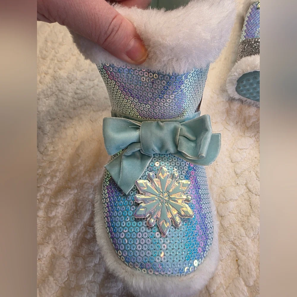 Disney Frozen 2 Sequin Slipper Boots Girls Size 11-12 Elsa Anna
